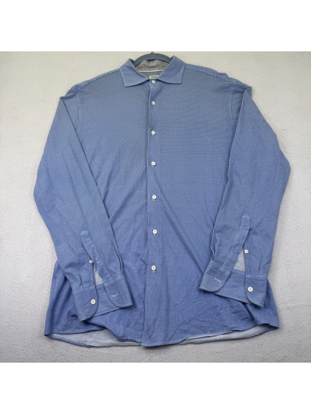 Boggi Milano Men's Shirt Size 39 Blue Micro Print 100% Cotton Italian Style